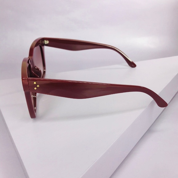 🆑 Square Frame Sunglasses in Wine Red - Picture 3 of 7